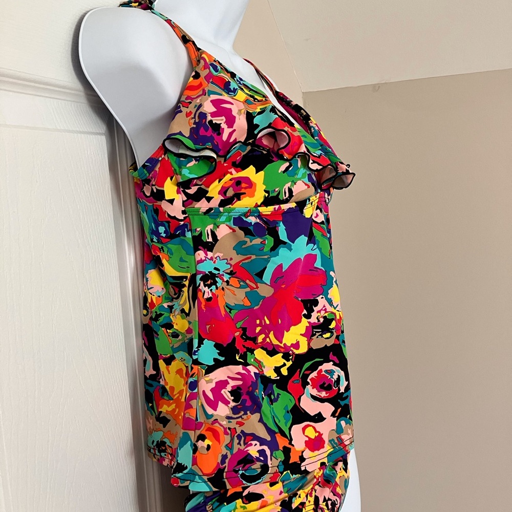Kenneth Cole Reaction 2 Piece Tankini Swimsuit Floral Print Multi Colored Size M - Picture 4 of 16